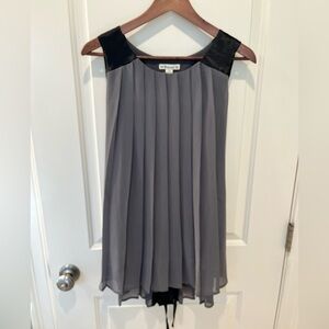 Gray and Black Pleated Sleeveless Blouse